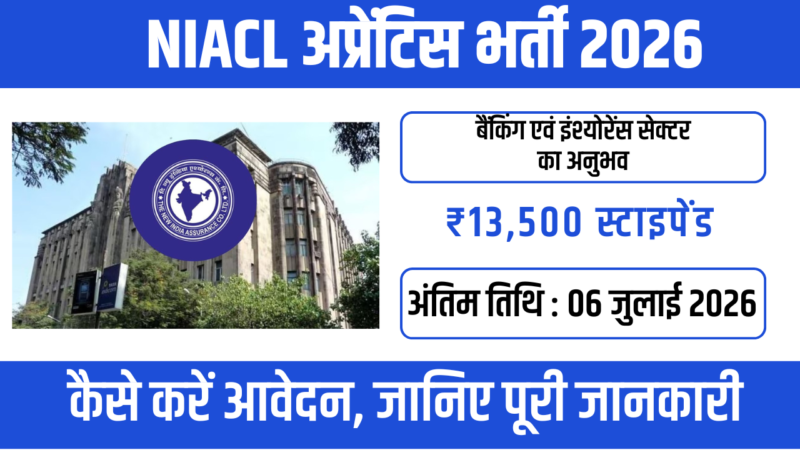 NIACL Apprentice Recruitment 2026: 550 पदों पर निकली भर्ती, ₹12,300 मासिक स्टाइपेंड