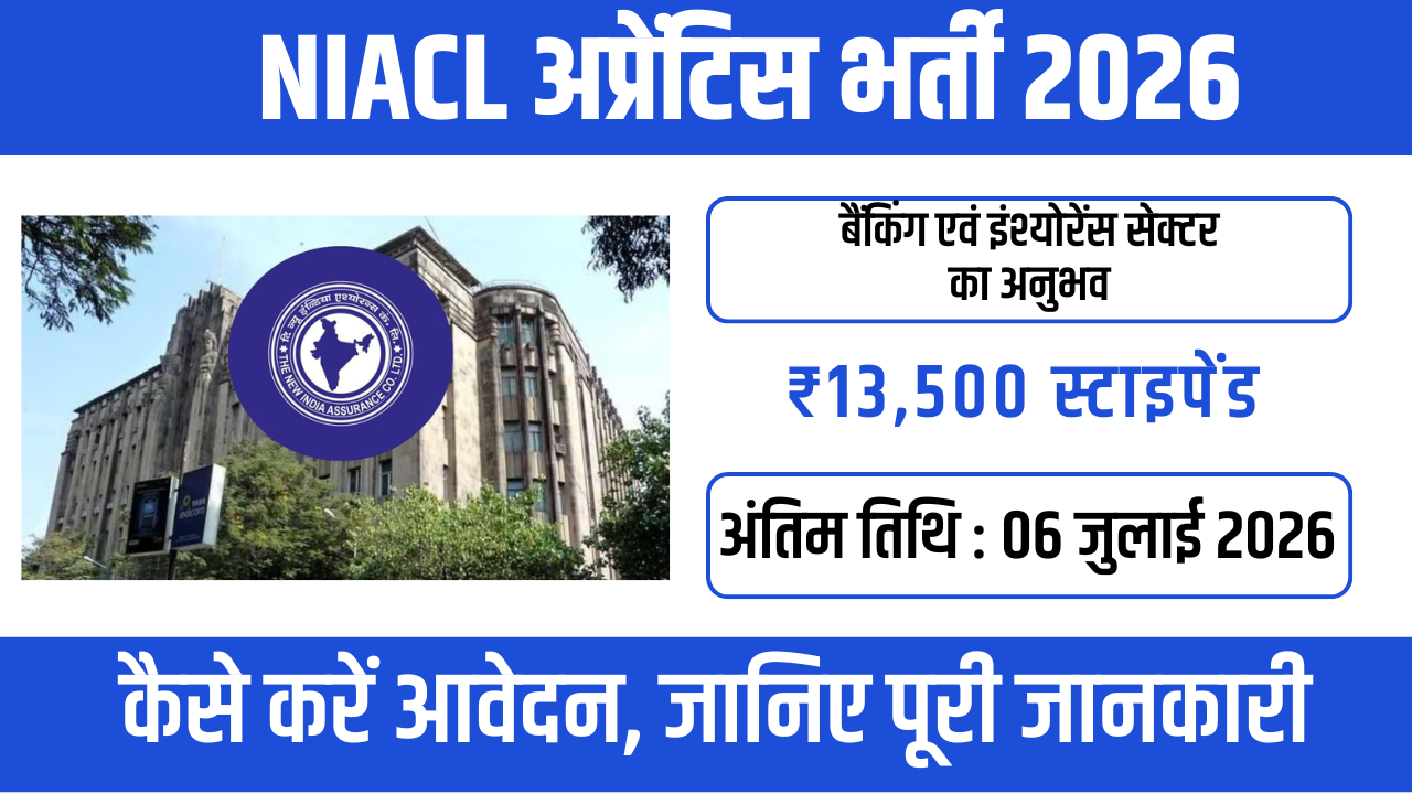 NIACL Apprentice Recruitment 2026: 550 पदों पर निकली भर्ती, ₹12,300 मासिक स्टाइपेंड